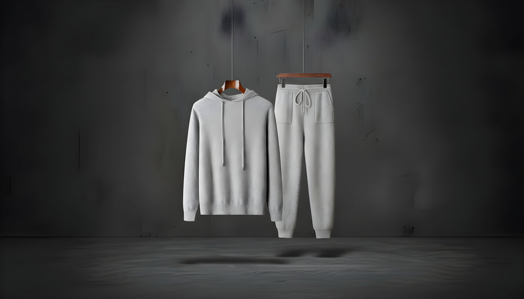 Men's Solid Color Casual Hooded Knitted Sweatshirt Long Pants Set