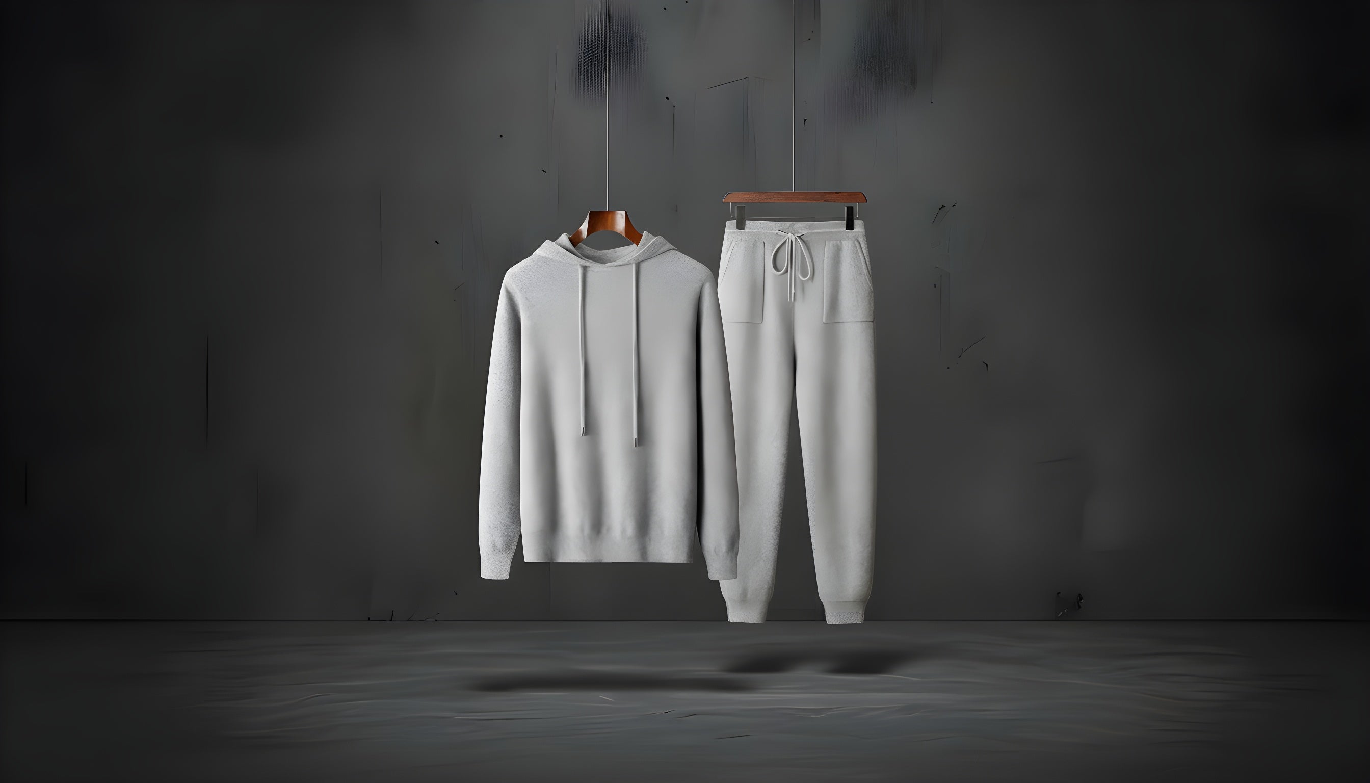 Men's Solid Color Casual Hooded Knitted Sweatshirt Long Pants Set