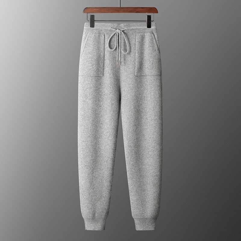 Men's Solid Color Casual Hooded Knitted Sweatshirt Long Pants Set